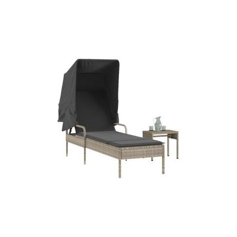 Chaise longue avec auvent et table gris clair résine tressée (1/5)