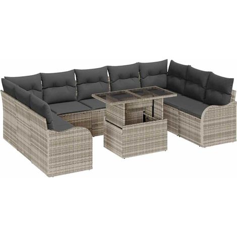Maison Exclusive - Set Divano da Giardino 10 pz 9-Numero di posti Grigio chiaro (1/5)