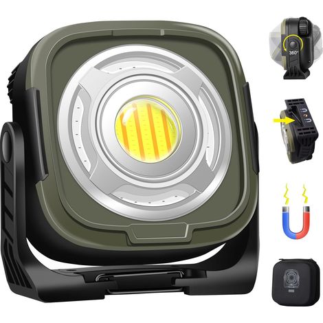 1 Projecteur LED Rechargeable 10000mAh, 1500LM Variateur, Aimant Fort Pivot 360°, IPX4 pour Atelier, Camping (1/5)