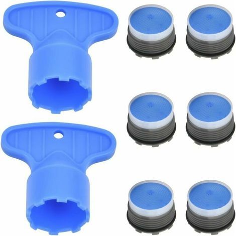 6Pcs Aérateurs de Robinet M18,5 Mousseur Robinet M22, Aérateur de Mousseur Embout Robinet Plastique Économiseurs d'eau pour Robinet Cuisine, Lavabo, Salle de Bain, avec 6 Clé Robinet bleue, (1/5)