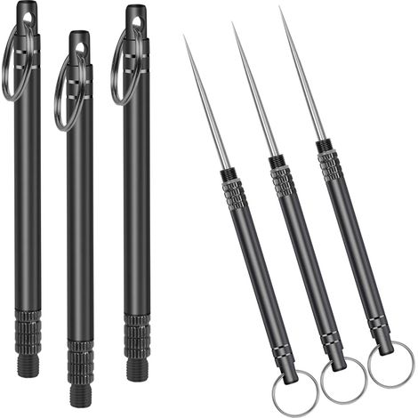 Cure-dent - Lot de 3 - Titane - Réutilisable - Voyage Camping Pique-nique - Noir (1/5)