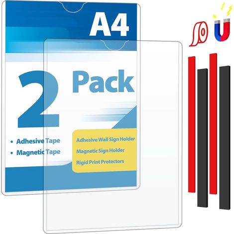 2 Pcs A4 Self Adhesive Magnetic Frame Information Frame with Adhesive and Magnetic Strip, Frame Information, Waterproof Display, Covers for Sign, Photos, Documents (1/5)