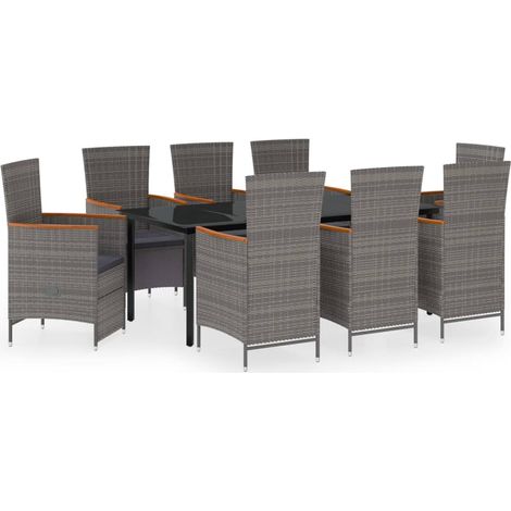 Maison Exclusive - 9-tlg. Garten-Essgruppe mit Auflagen Grau