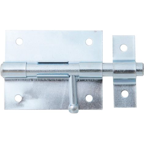 Verrou de box avec poignée ronde et gâche attachée zingué platine 70 x 57 mm boulon Ø 9,5 mm longueur totale 100 mm