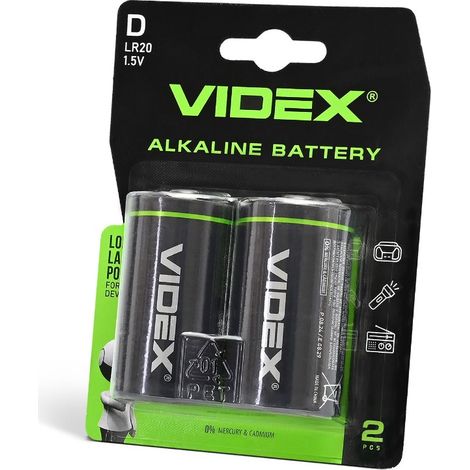 Lot de 2 piles alcalines puissantes Videx D LR20 1,5 V 15 200 mAh