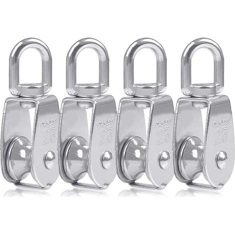 Lot de 4 Poulies de Levage Pivotantes 25mm en Acier Inoxydable 304 - Poulie à Crochet pour Charge Lourde (1/5)