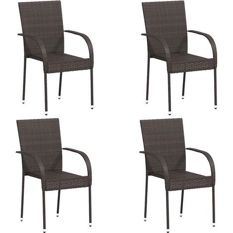 Dining Chair Set of 4 Brown PE rattan, powder-coated steel vidaXL (1/5)
