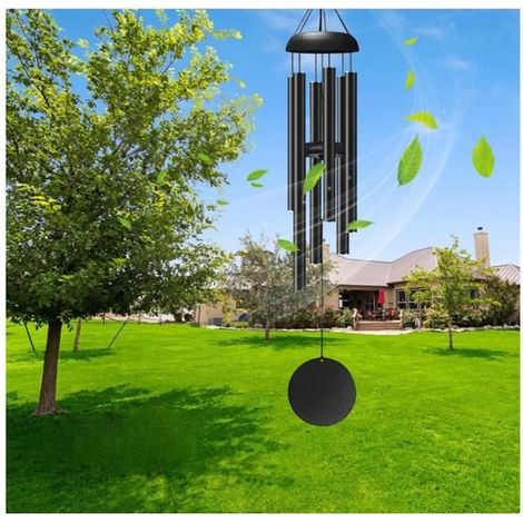 Außen-Gedenkwindspiel, großes Aluminium-Windspiel für Garten, Hof, Haus, schwarzes Innenraumdesign