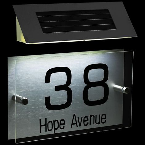Lampe Solaire pour Plaque Numéro de Maison LED en Acier Inoxydable Panneau Acrylique Blanc, Facile à Installer pour Jardin et Porche (1/5)