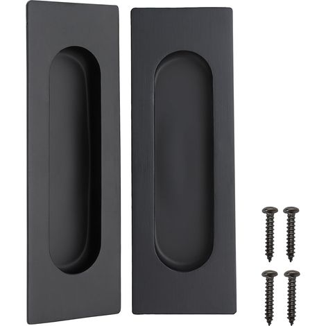 Set mit 2 rechteckigen Griffmulden aus mattschwarzem Edelstahl für Schiebetüren, 12 x 4 x 1,2 cm (1/4)