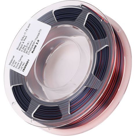 Filament PLA pour imprimante 3D, bobine de 1,75 mm, 200 g, consommable d'impression, noir et rouge soyeux (1/5)