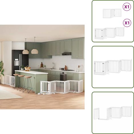 Barrière pour chien porte pliable 9panneaux blanc bois peuplier - Barrière Pour Chien - Barrières Pour Chiens - Barrière Pour Animaux De Compagnie - Barrière Pour Chien Avec Porte