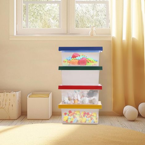 4 Stück stapelbare Spielzeugbox mit Deckel für Kinderzimmeraufbewahrung 30.320.613.5cm (1/5)