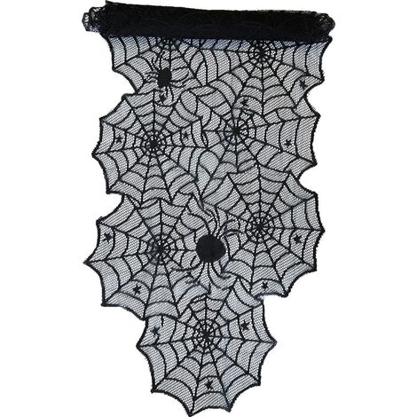 Runner De Mesa Telaraña Y Arañas - Encaje Negro - 45 Cm Ancho X 180 Cm Largo - Decoración Para Halloween (1/5)