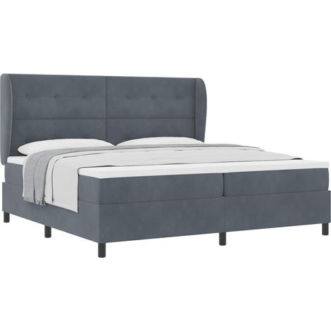Maison Exclusive - Lit à ressorts avec tête de lit Gris foncé 200 x 200 cm Velours (1/5)