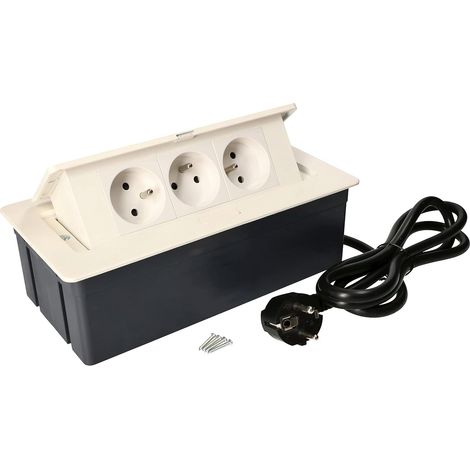 KOTARBAU Multiprise rétractable 3 prises en aluminium - 1,5 m - Couleur : blanc (1/5)