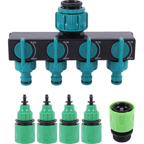 Kit d'irrigation goutte à goutte de jardin - Robinet 4 voies - Répartiteur de tuyau 4/7 ou 8/11 - Kit d'installation (1/5)