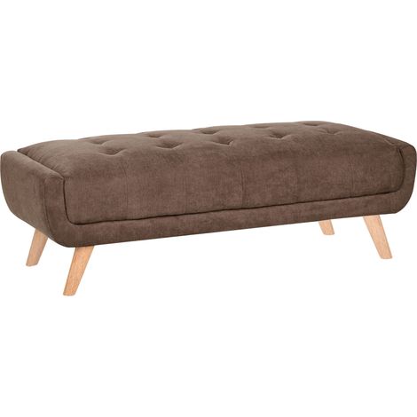 Ottoman Dark Brown Fabric Rectangular Footstool Retro Style Living Room Pouffe on Wooden Legs HABO (1/5)