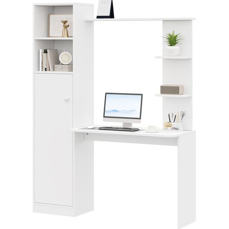Escritorio con almacenaje CHICFURN 123,5 x 45 x 168,5 cm, MDF blanco, diseño moderno (1/5)