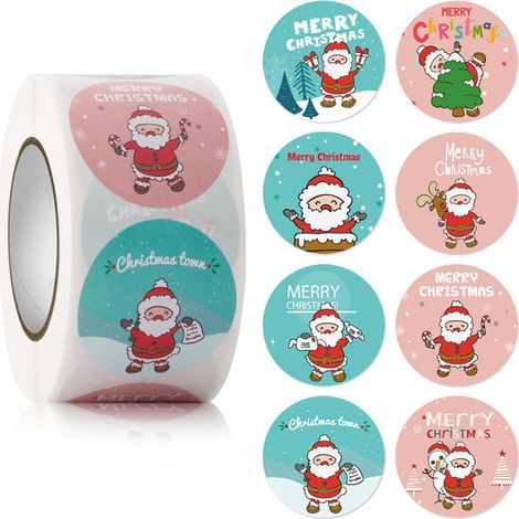 Autocollant De Noël - Rond En Rouleau - Adhésif Auto-Adhérent - Pour Emballages Cadeaux Enveloppes Et Décoration Festive - 100 Pièces (1/5)