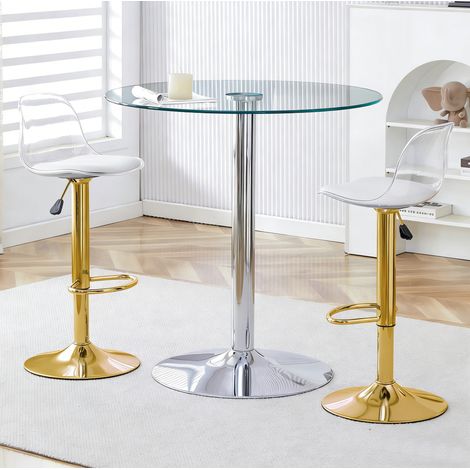 Bartisch-Set 89 cm aus Glas mit 2 höhenverstellbaren, drehbaren Hockern HAVRYA (1/5)