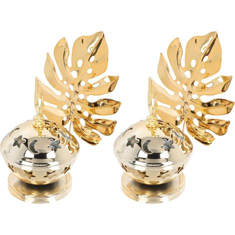 Lot de 2 Bougeoirs en Métal Doré de Feuilles de Monstera Brûleur d'Arômes Polyvalent Décorations d'Intérieur pour Fête et Maison Taille Compacte et Finition Lisse (1/5)