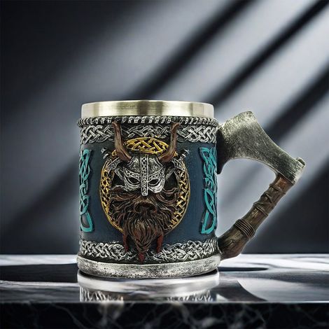 Mug À Bière - Crâne De Pirate En Relief 3D - Acier Inoxydable 304 - Pour Fêtes D'Halloween Et Événements Thématiques - 1 Pièce (1/5)