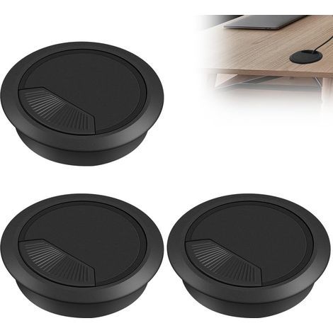 Lot de 3 œillets de Bureau, Passe Cable Bureau, 60mm Cache Cable Bureau, Couverture de Trou de Câble de Bureau d'ordinateur, Organiseur de Fil pour la Maison et Le Bureau(Noir) (1/5)