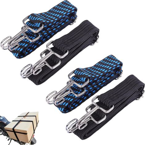 4 flache, elastische Bungee-Seile, 1 m Haken, universelle Gummiseile für Möbel/Fahrzeuge/Motorräder/Transport
