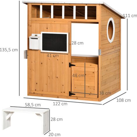 Maisonnette pour enfants en bois naturel, avec boîte aux lettres et jardinière, naturelle (1/5)