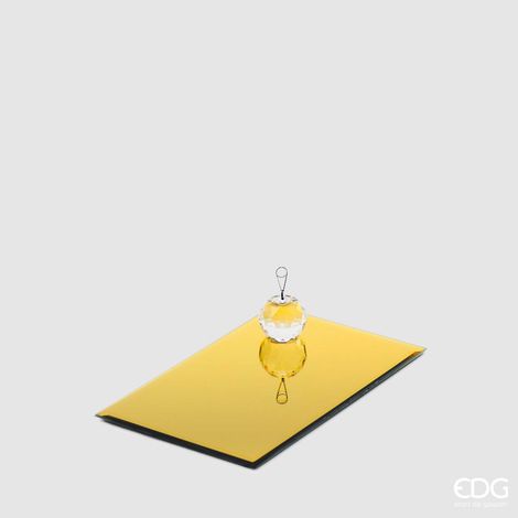 PORTACANDELE CON BASE SPECCHIO RETTANGOLARE 25X15,5CM ORO