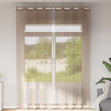 Rideaux en voile avec œillets 2 pcs marron clair (1/5)