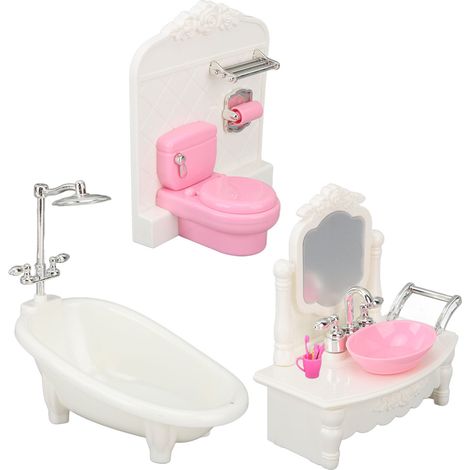 Puppenhaus-Badezimmerset mit Badewanne, Toilette und Waschbecken – Puppenhaus-Badezimmermöbelset im Maßstab 1:12. (1/5)