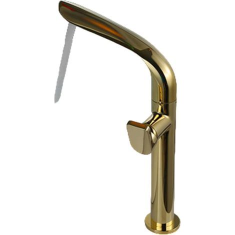 Robinet de lavabo de salle de bain, mitigeur en laiton doré, poignée unique, chaud et froid(Haut)Or (1/2)