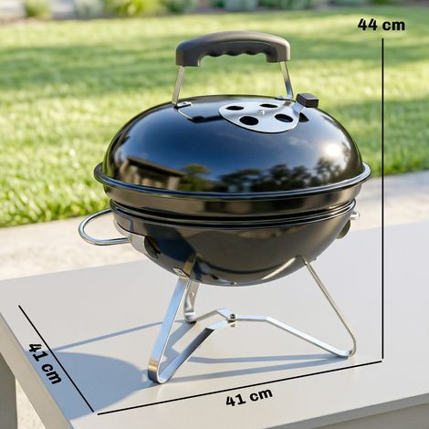 Barbecue portable au charbon de bois avec couvercle, poignée et fentes d'aération réglables, 41 x 41 x 44 cm, noir (1/5)