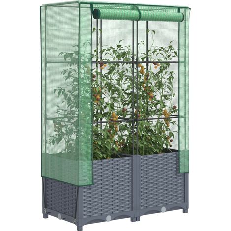 Jardinière Pot de Fleurs surélevée avec housse aspect rotin 80x40x138 cm CFW96811 (1/5)