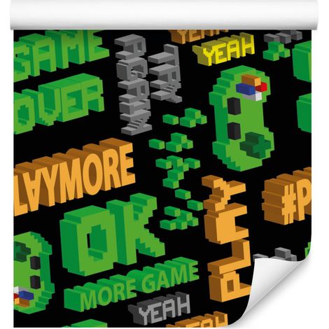 Tapete „Youth“ mit farbenfrohen Pixel-Schriftzügen und 3D-Muster für Wohn- und Schlafzimmer, 50x1000 (1/5)