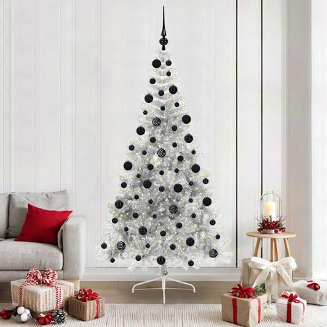 Künstlicher vorbeleuchteter Weihnachtsbaum Silber 210 cm PET