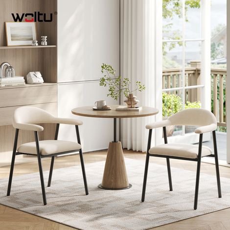 WOLTU 2x Esszimmerstühle, Küchenstuhl mit offener Rückenlehne, Armlehnstuhl mit Metallbeinen Bezug aus Chenille, für Esszimmer Arbeitszimmer Schlafzimmer, Beige (1/5)