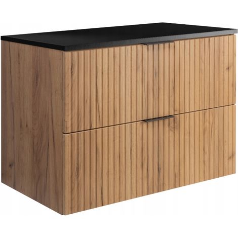 Rodan Waschbeckenunterschrank 80 cm, Braun Matt und Eiche, 46 x 80 x 57 cm, 2 Schubladen mit Soft-Close, feuchtraumgeeignet