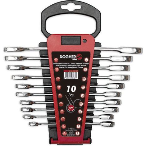 Jeu de 10 clés mixtes à cliquet plat sans marche arrière DOGHER 4557-020