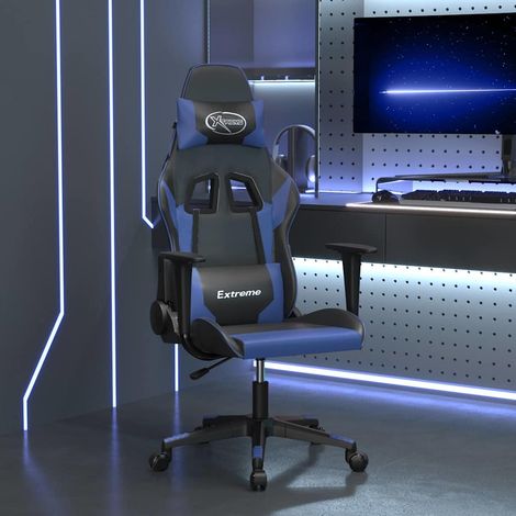 vidaXL Silla gaming de masaje cuero sintético negro y azul (1/5)