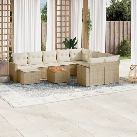 Set de sofás de jardín 11pzas con cojines ratán sintético beige vidaXL (1/3)