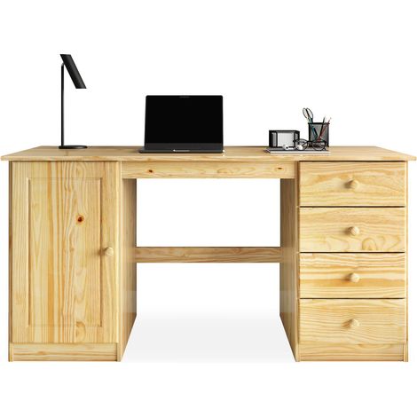 Idimex – Bureau droit en pin massif vernis naturel – Dimensions 73x145x54cm – 4 tiroirs et espace de rangement – Style classique intemporel