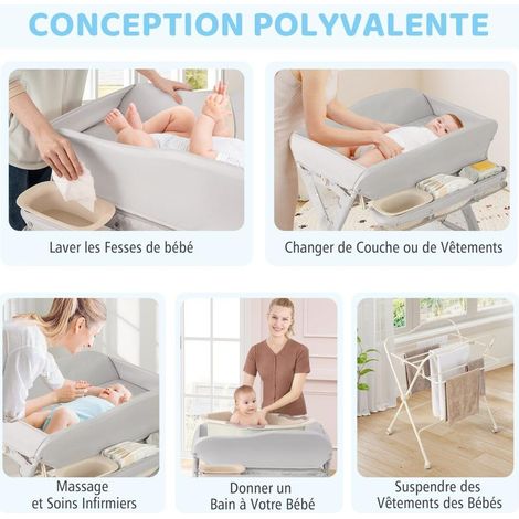 Pliable et stable, table à langer bébé avec 3 hauteurs réglables, bassine et roulettes verrouillables (1/5)