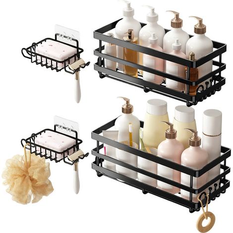 Étagère murale de salle de bain sans perçage noir noirsalle de bain 03(4 (1/5)