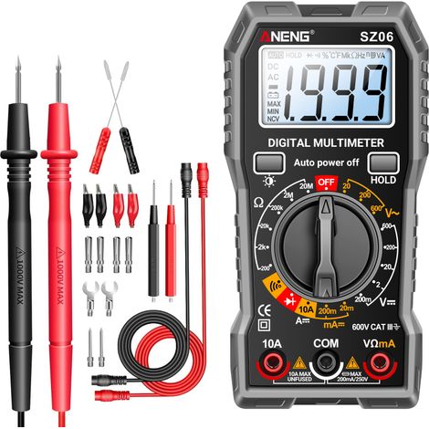 Multimètre numérique SZ06, testeur de tension et de résistance AC/DC, sélection automatique de la gamme, mesure la tension AC/DC, le courant DC, la résistance (ohms) (1/5)