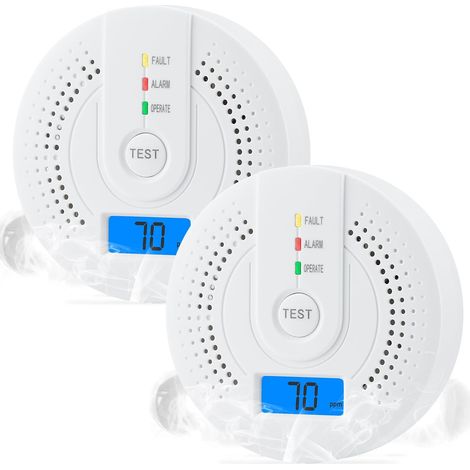 Detector de monóxido de carbono a pilas con sensor sensible, pantalla digital y alarma sonora para uso en hogares, hoteles y otros espacios, 2 unidades. (1/5)