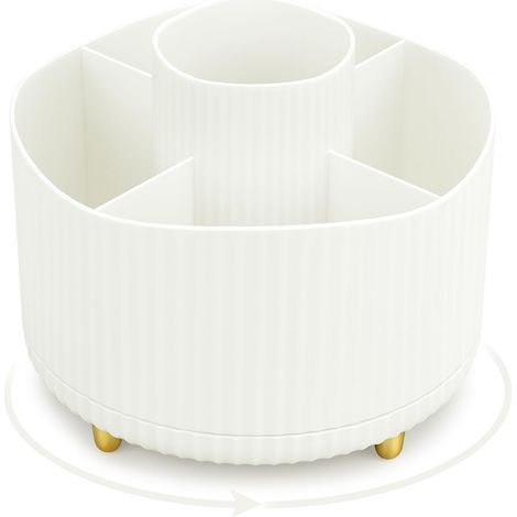 Porte-stylos et crayons rotatif, 5 compartiments pot à crayons - Rangement de bureau pour pinceaux maquillage, organisateur de bureau beige pour maison et travail (1/5)