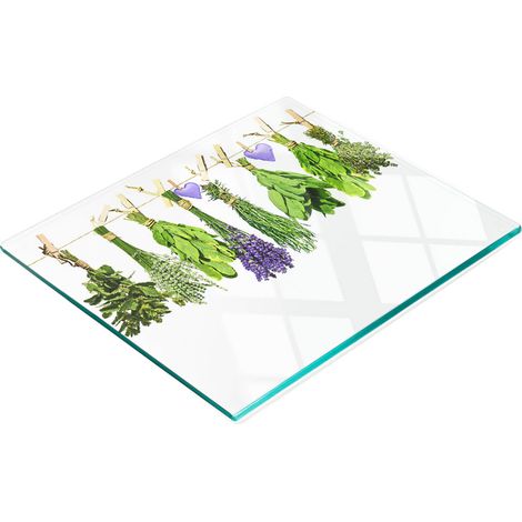 Tabla de cortar y servir decorativa de cristal con hierbas aromáticas en una cuerda, 60 x 52 cm. (1/5)